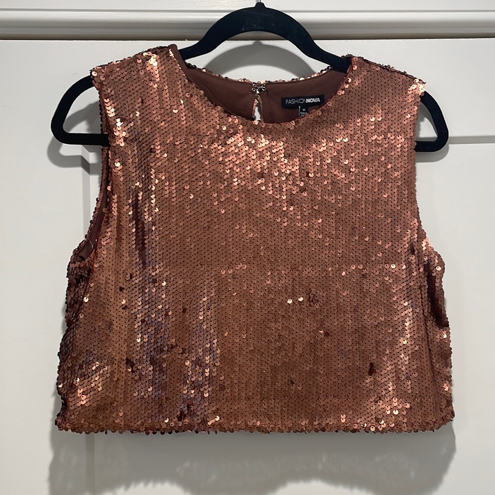 Bronze Sequin Crop Top